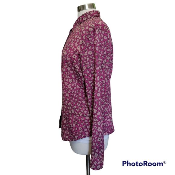 Apostrophe Stretch Vibrant Pink Floral Button Down Top - L - Picture 5 of 9